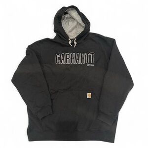 Men’s XL Carhartt Midweight Hooded Sweatshirt Loose Fit Black Grey Logo